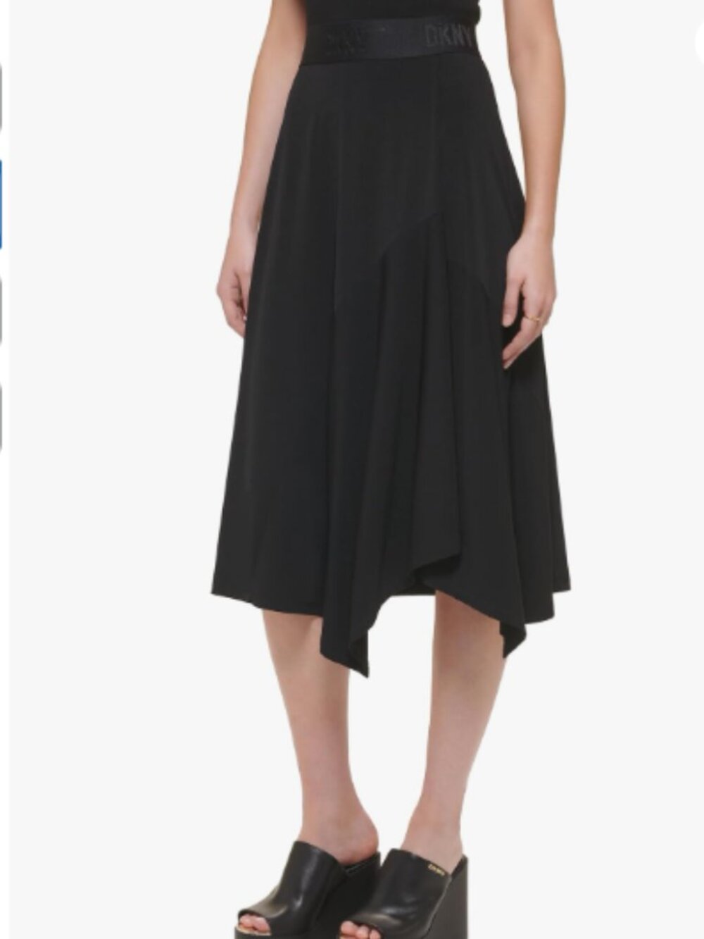 DKNY Asymmetrical Midi Skirt Black Logo Waist Small NWT